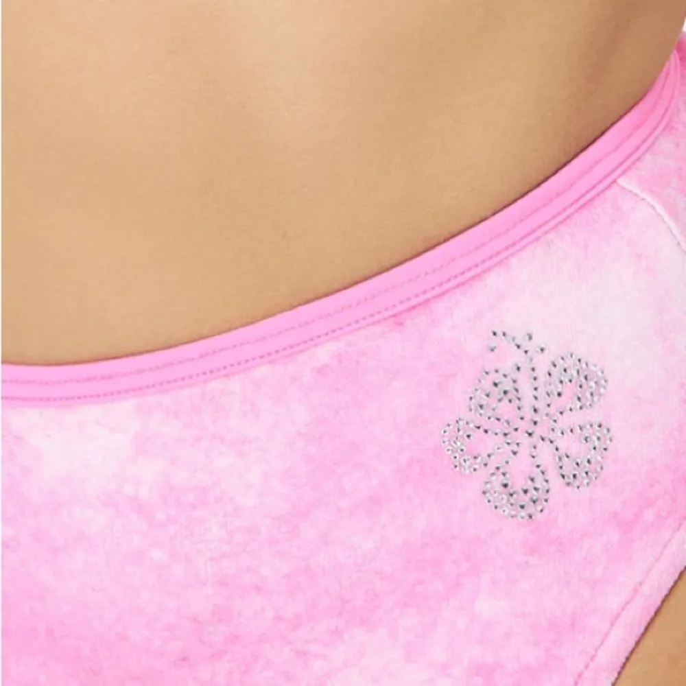 NEW Frankie’s bikinis high waisted terry bottoms distorted pink dye 24408